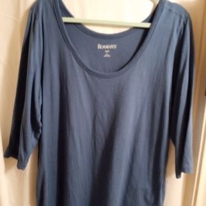 Ladies soft smoky blue scoop neck 2/3 sleeve tee
